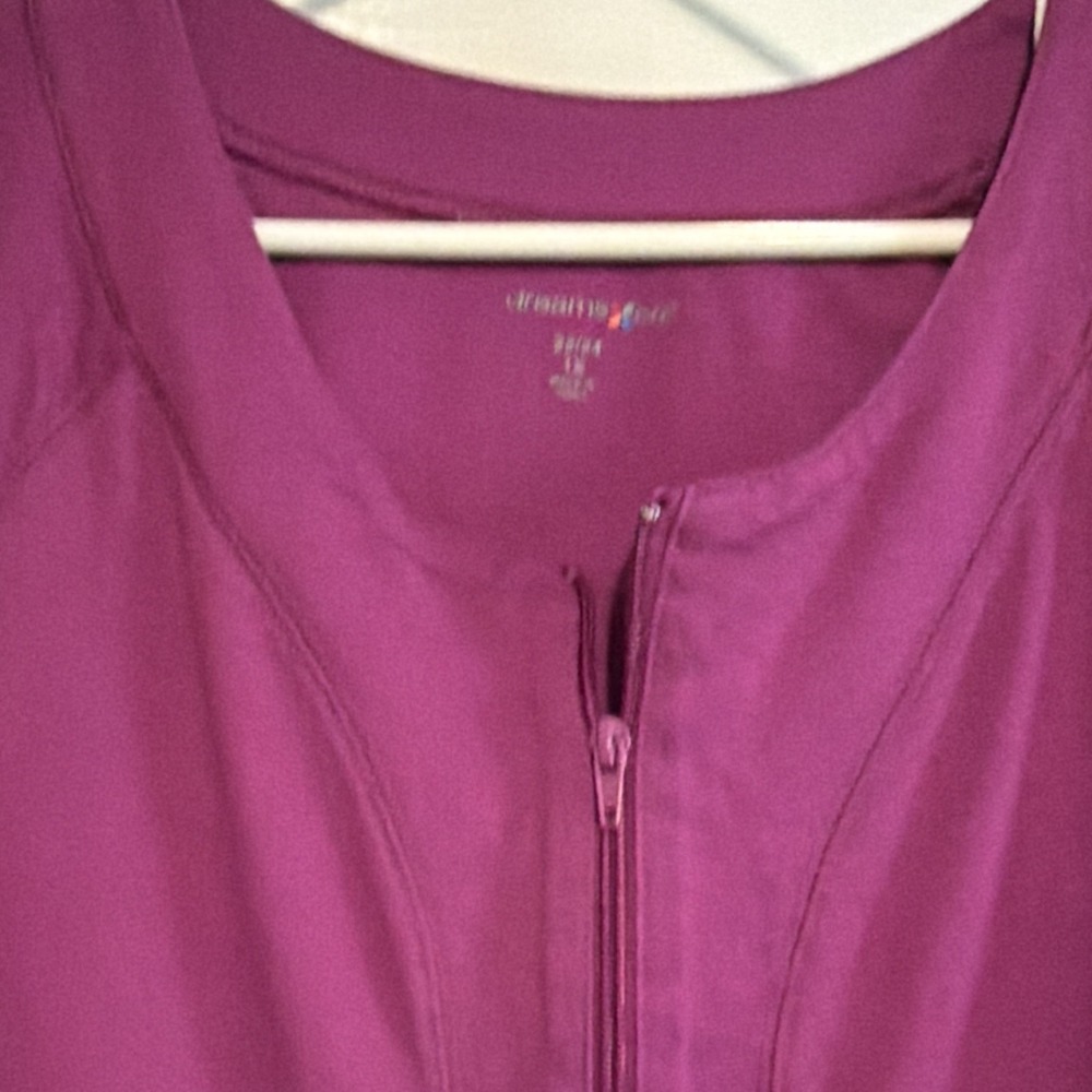 Dreams & Co Women's Purple Solid Zip Front Short Sleeve Long Robe w/ Pockets 1X - Picture 3 of 6